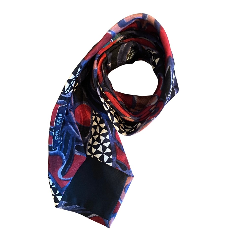 Como Collezione Mens Silk Tie Red Blue‎ Abstract Geometric Handmade Necktie 2575